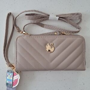 Gloria Vanderbild Quilted Taupe Wristlet Crossbody Bag